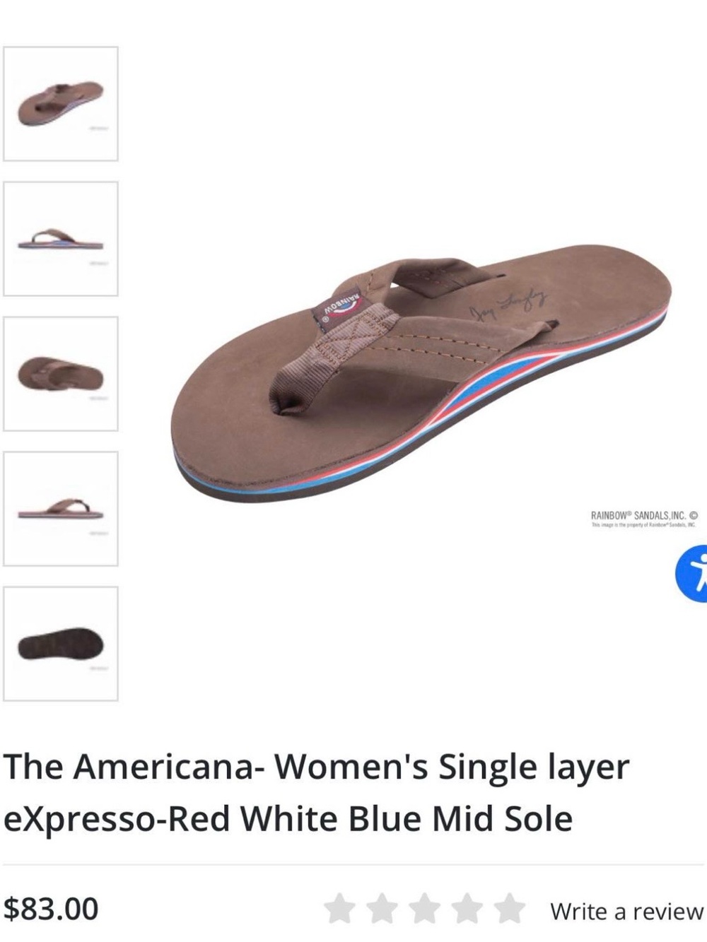 Rainbow Women's Espresso Flip Flop with Red, White, Blue Midsole
